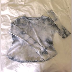 Me to We Women’s Blue Tie Dye Thermal Long Sleeve T Tee Shirt Small